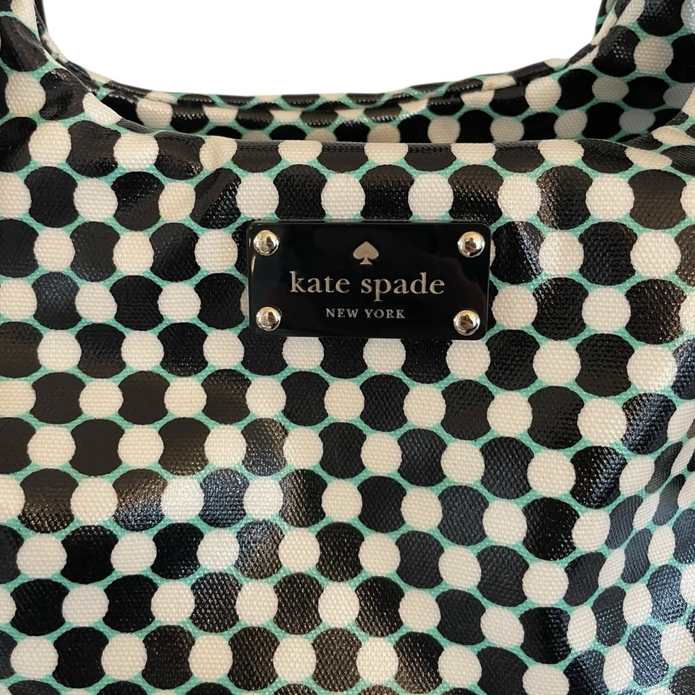 KATE SPADE Dundee Drive Stevie Mint Green Checkered Tote Shoulder Bag Storybook - Picture 2 of 16